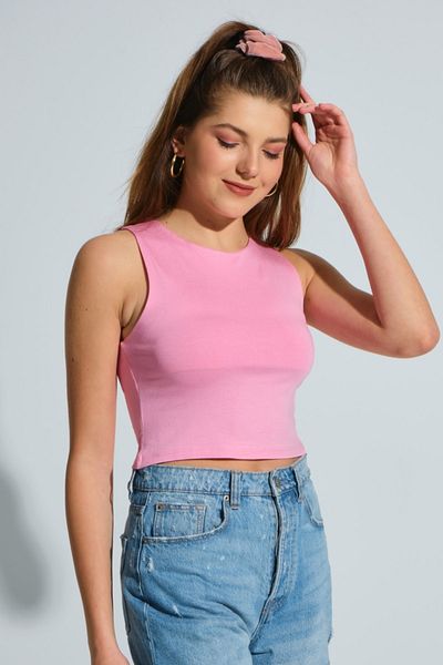 MD trend Γυναικεία ροζ λουράκι Basic Crop μπλούζα