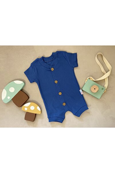 SANTRALBEBE Moon Ribbed Front Buttoned Short Sleeve Jumpsuit