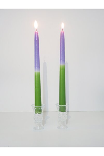 Missi 2li Mor-yeşil Şamdan Mum Seti