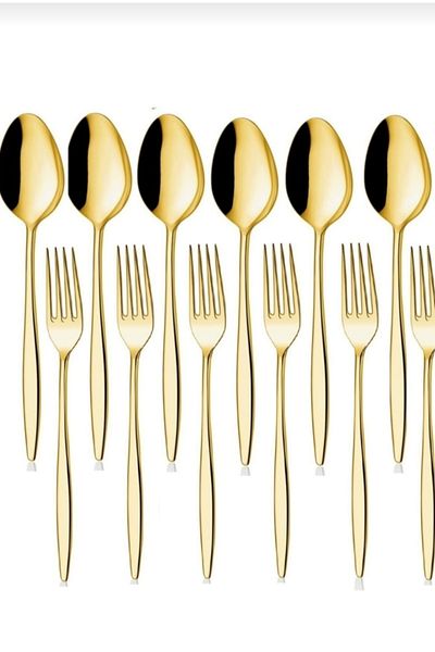 BRONDOFF Carmen Titanium Gold 6 Pieces Dinner Spoons 6 Pieces Dinner Forks