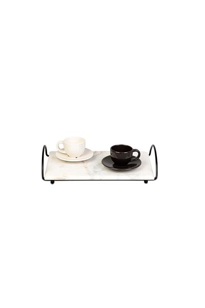 nilşah Rectangular Oval Wire Detailed Natural Marble 20x30 Presentation Tray Black