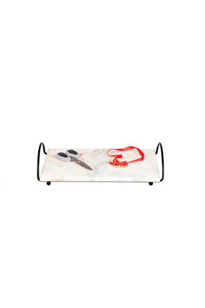 nilşah Rectangular Oval Wire Detailed Natural Marble 20x30 Presentation Tray Black