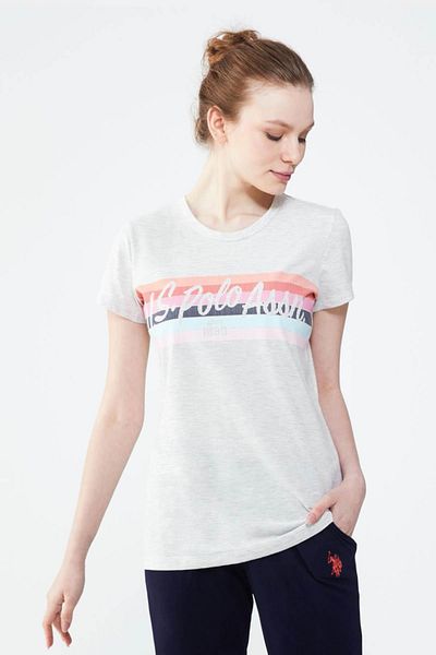 U.S. Polo Assn. Set pijama cu mânecă scurtă pentru femei Ecru