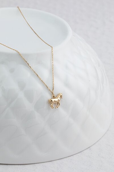 Cenova Jewelry 14 Ayar Altın Minimal At Figürlü Kolye