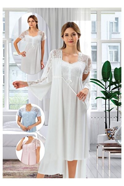 Duchesse Women's Ecru Maternity Nightgown Dressing Gown Set 2008