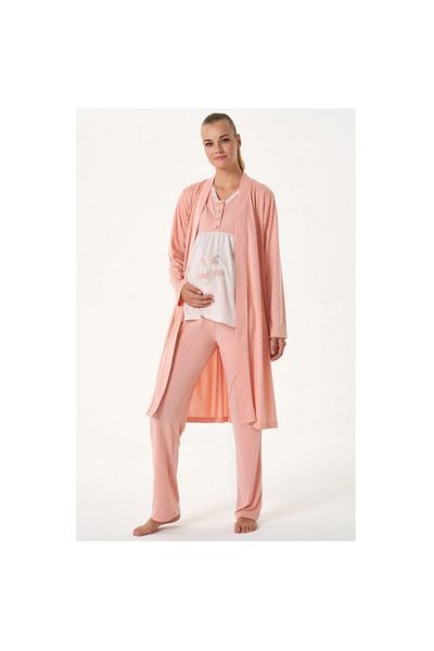 Feyza Pijama Polka Dot Pattern Maternity 3-Piece Pajama Set