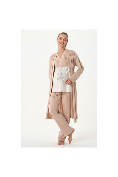 Feyza Pijama Feyza منقوشة بنقاط البولكا - طقم بيجامة للحوامل مكون من 3 قطع