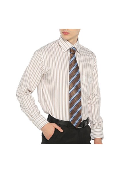 Gomlekplus Bronz Kahverengi Çizgili Gabardin Gömlek