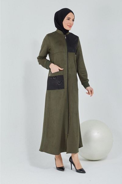 Ala Ferace Scuba Suede Τετράγωνο Λεπτομερές Πράσινο Παλτό με Τσέπες