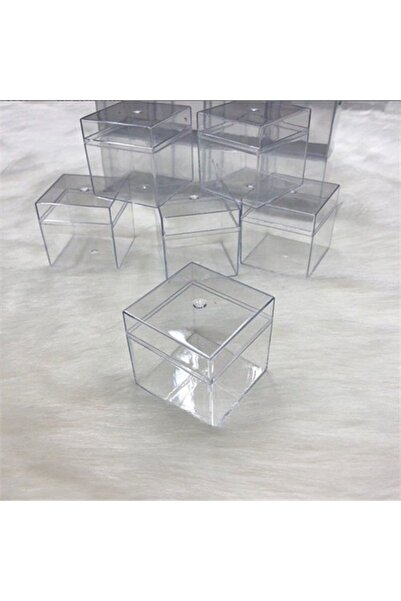 Partioutlet Söz Nişan Kına Bebek Hediyelik Mika Kare Kutu Şeffaf 12 Adet