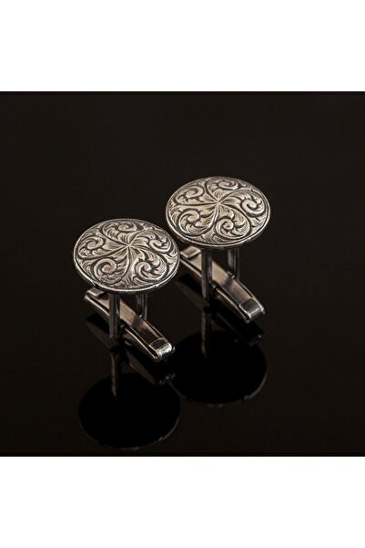 Genel Markalar Kalem Işlemeli Yuvarlak Model Gümüş Kol Düğmesi