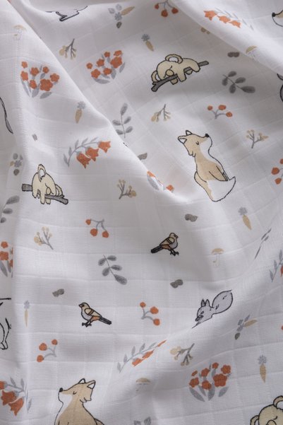 Caline Baby Muslin Cloth Cover Fox Pattern 120x120 cm + 4 Mouth Wipes