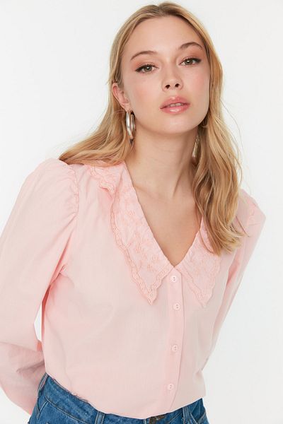 Trendyol Collection Cămașă țesută din bumbac brodat cu guler praf TWOAW21GO0005