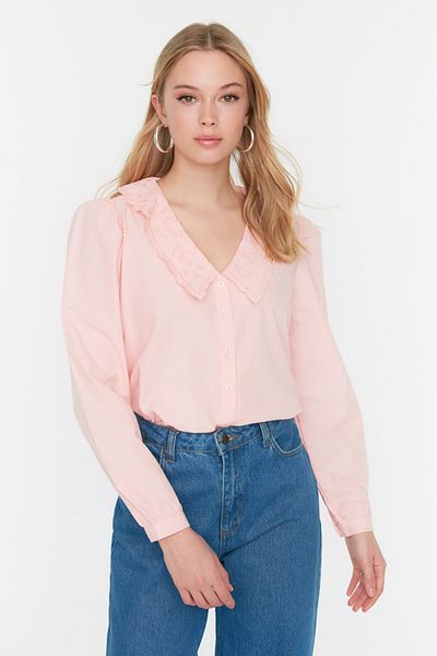 Trendyol Collection Cămașă țesută din bumbac brodat cu guler praf TWOAW21GO0005