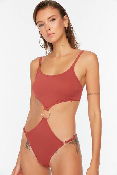 Trendyol Collection Badeanzug - Braun - Unifarben