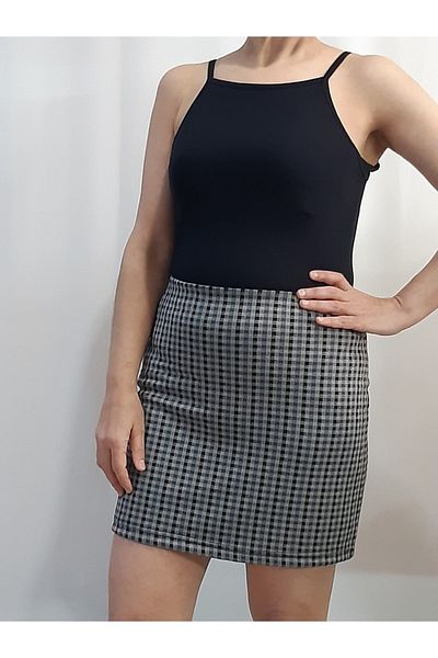 Mertcan Butik Мини пола-молив с еластична талия и каре