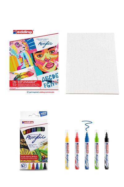 GLANCE Edding Acrylic And Oil Painting Notebook 300grA4 10 Sheets Edding Permanent Acrylic Pen Set of 5