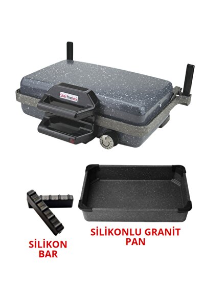 Sermelex Silex Granit Grill (ANTRASİT GRİ) Pan Dahil - Bazlama Lahmacun Pizza Izgara Tost Makinesi