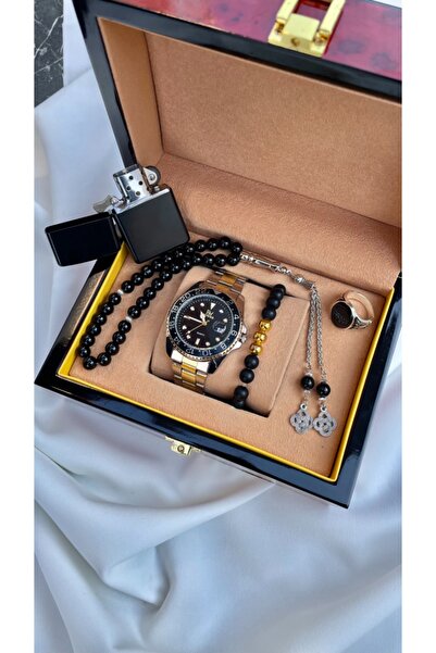 Choppers Çelik Kasa Şeritli Gümüş Altın Kordon Erkek Analog Saat Seti