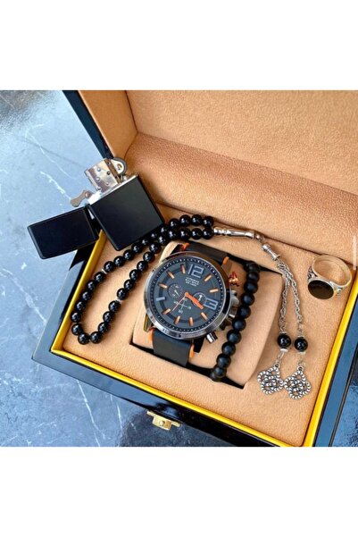 Choppers Çelik Kasa Silikon Kordon Siyah Analog Spor Erkek Saat Seti