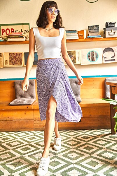 Olalook Women's Lilac Little Daisy Wrap Skirt ETK-19000154