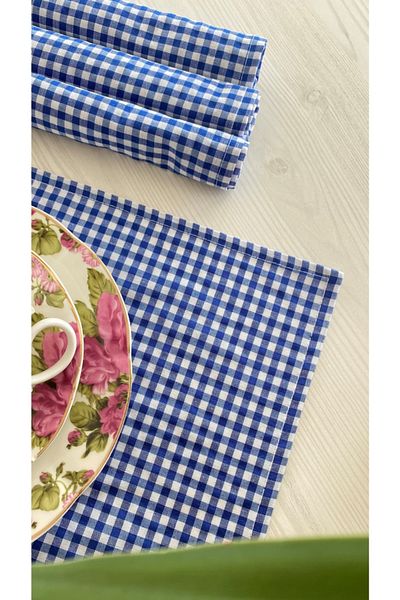White Alamode Set de servicii american Gingham bleumarin
