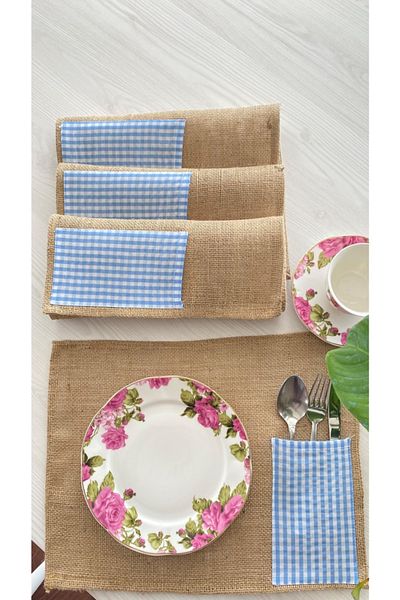White Alamode Σετ σέρβις Gingham Jut Blue American