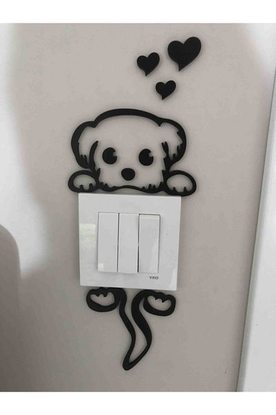 ULTTASARIM Cute Dog Socket Socket Decoration with Heart Detail Dog Switch Edge Decoration Wooden Socket Ornament Wall Decoration