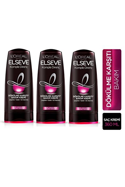 ELSEVE Loreal Paris Komple Direnç Dökülme Karşıtı Saç Kremi 360 Ml X 3 Adet