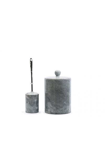 Efendioğlu Design Gri Mermer Çöp Kovası Ve Gri Mermer Wc Fırçalığı Krom