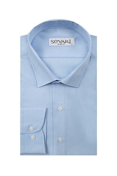 SÜVARİ Classics Smart Sport Slim Fit πουκάμισο μονόχρωμο μπλε λεπτή εφαρμογή χωρίς τσέπη