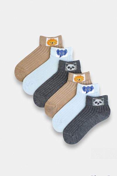 MEM SOCKS Чифт от 6 детски чорапи до глезена с животински мотиви
