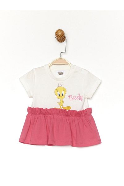 TWEETY Looney Tunes Licensed Baby Girl Ecru Dress