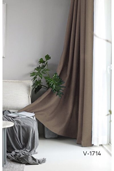 Ran Perde Keten Karartma Blackout Perde - Tek Kanat - Kahverengi