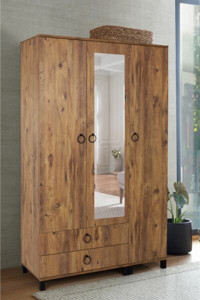 MOBİLYA SARAYI 3 Kapaklı Aynalı 2 Çekmeceli Gardırop