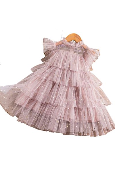 Petityu Rochie tutu, strălucitoare, roz înstelat, pentru fetiță, rochie stratificată - rochie pentru ziua de naștere