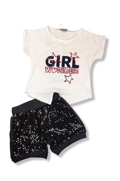 Biberon Çocuk Giyim Haliş Girl Wonder Sequined Black Shorts Suit 2/6