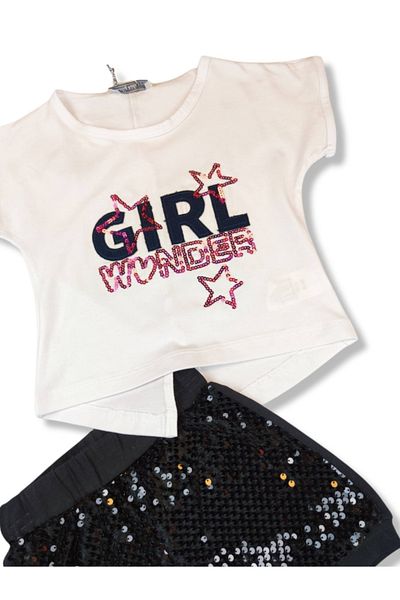 Biberon Çocuk Giyim Haliş Girl Wonder Sequined Black Shorts Suit 2/6