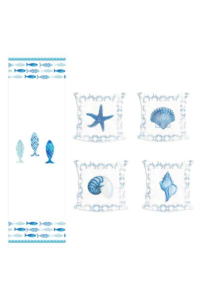 Sister Home Design Set de 4 huse de pernă și traversă din in, culoare marină,...