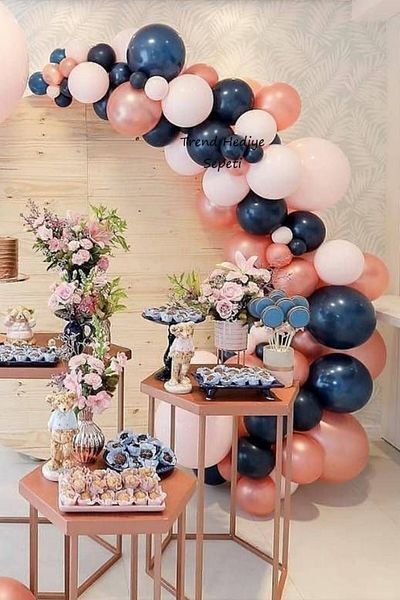 Trend Hediye Sepeti Pastel Navy Blue Metallic Rose Gold Macaron Pink 50 Pieces Balloon Chain Bride To Be