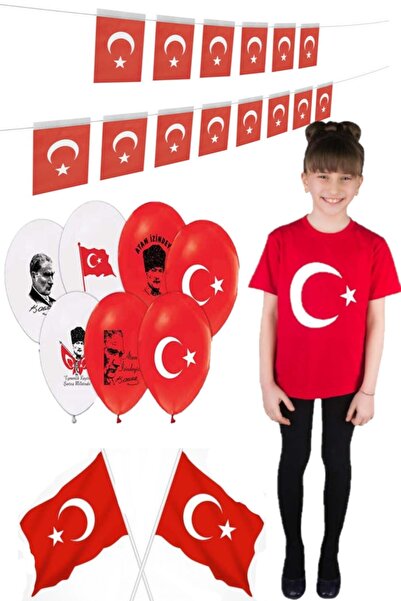 Parti Kırtasiye Unisex Bayrak Baskılı T-shirt 23 Nisan Kutlama Seti - 23 Nisa...