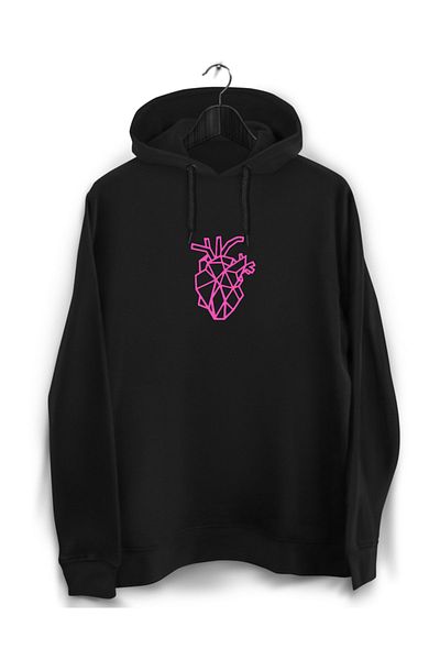 YEACHY Unisex φούτερ με στάμπα με μαύρη καρδιά