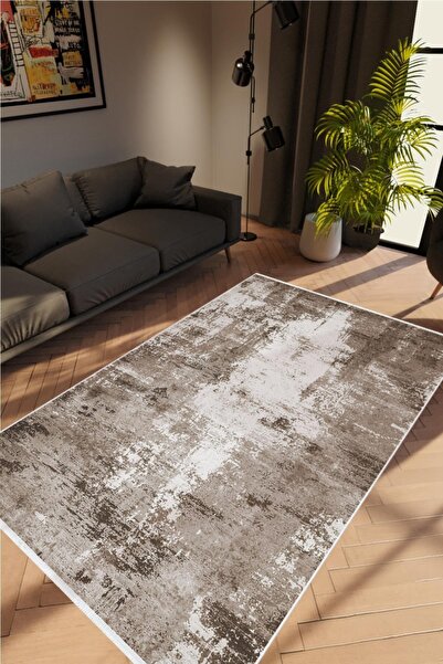 10 Post Online Salon Halısı Doku Eskitme Kahverengi Vizon Kaydırmaz Kesme Yık...