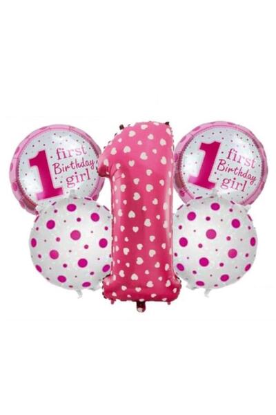 ELGALA مجموعة بالونات هيليوم لعمر سنة واحدة مكونة من 5 قطع باللون الوردي