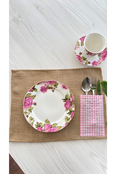 White Alamode Gingham Pink Jut Placemat
