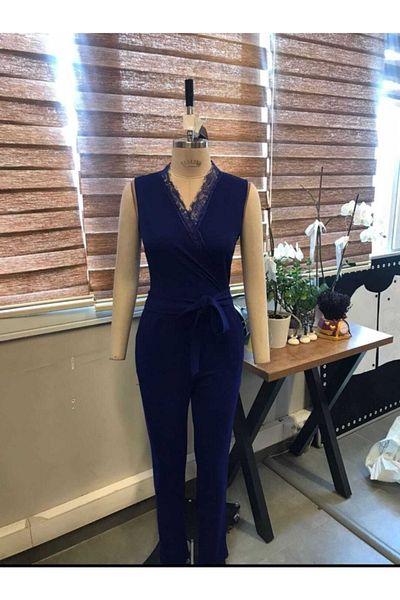 Secret Passion Lingerie Μπλε ελαστική φόρμα κρεπ ύφασμα με γιακά μπλε δαντέλα με τσέπες 681 582083