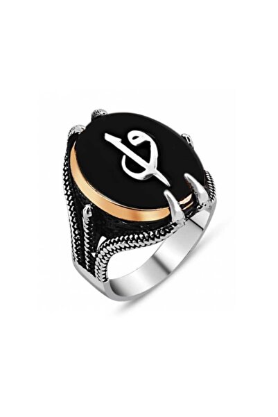 Candie Silver Siyah Onix Taşlı Kartal Pençesi Elif Vav 925 Ayar Gümüş Erkek Y...