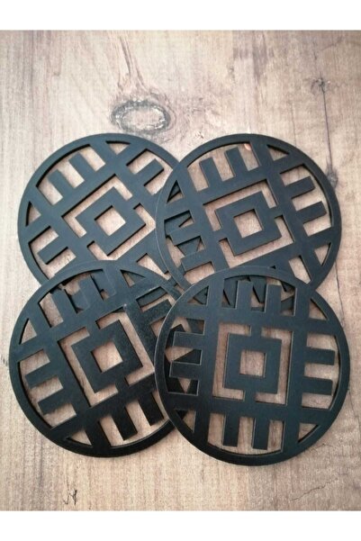 LEYLASER قاعدة أكواب خشبية مخططة 4 قطع 3 مم 10*10