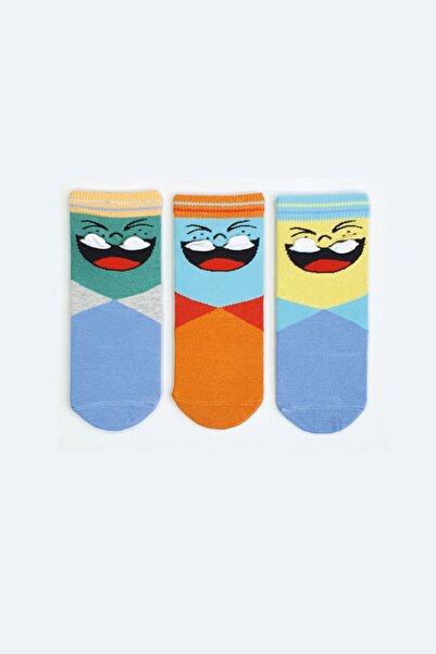 MEM SOCKS Комплект от 3 детски чорапи с 3D усмихнати лица