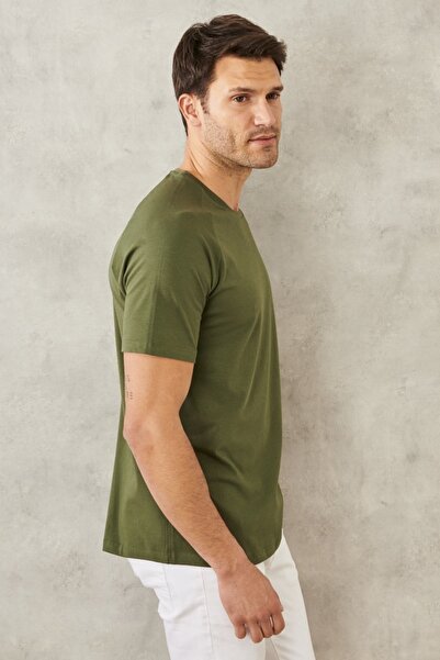 AC&Co / Altınyıldız Classics Men's Khaki Slim Fit Slim Fit Crew Neck Cotton Flexible T-Shirt